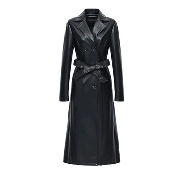 Новое Женское пальто из овчины M-7XL, Весна-осень 2023, Модная Двубортная Длинная куртка из овечьей кожи, пальто из замши, Верхняя одежда